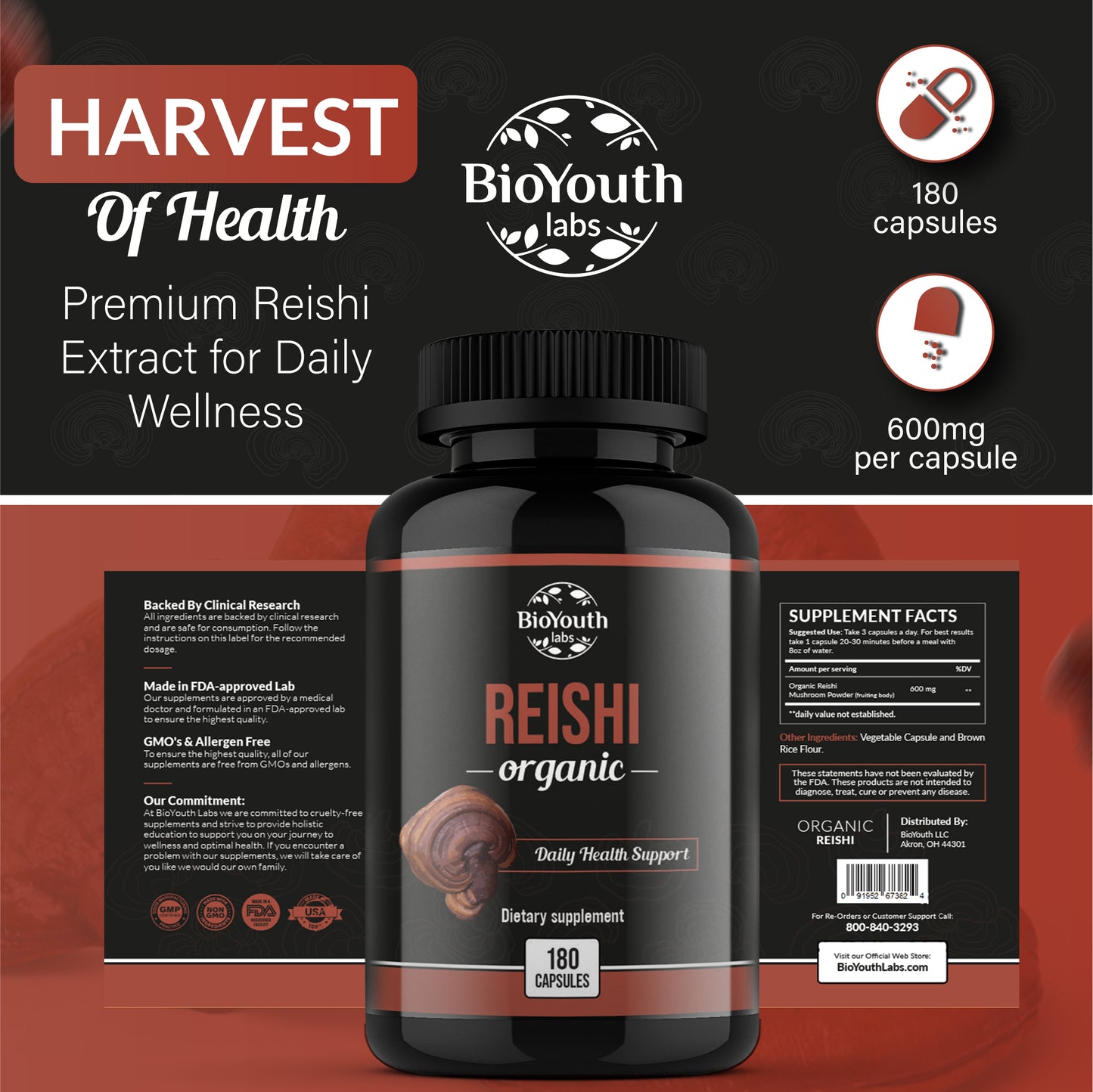 Organic Reishi Mushroom (Capsules)