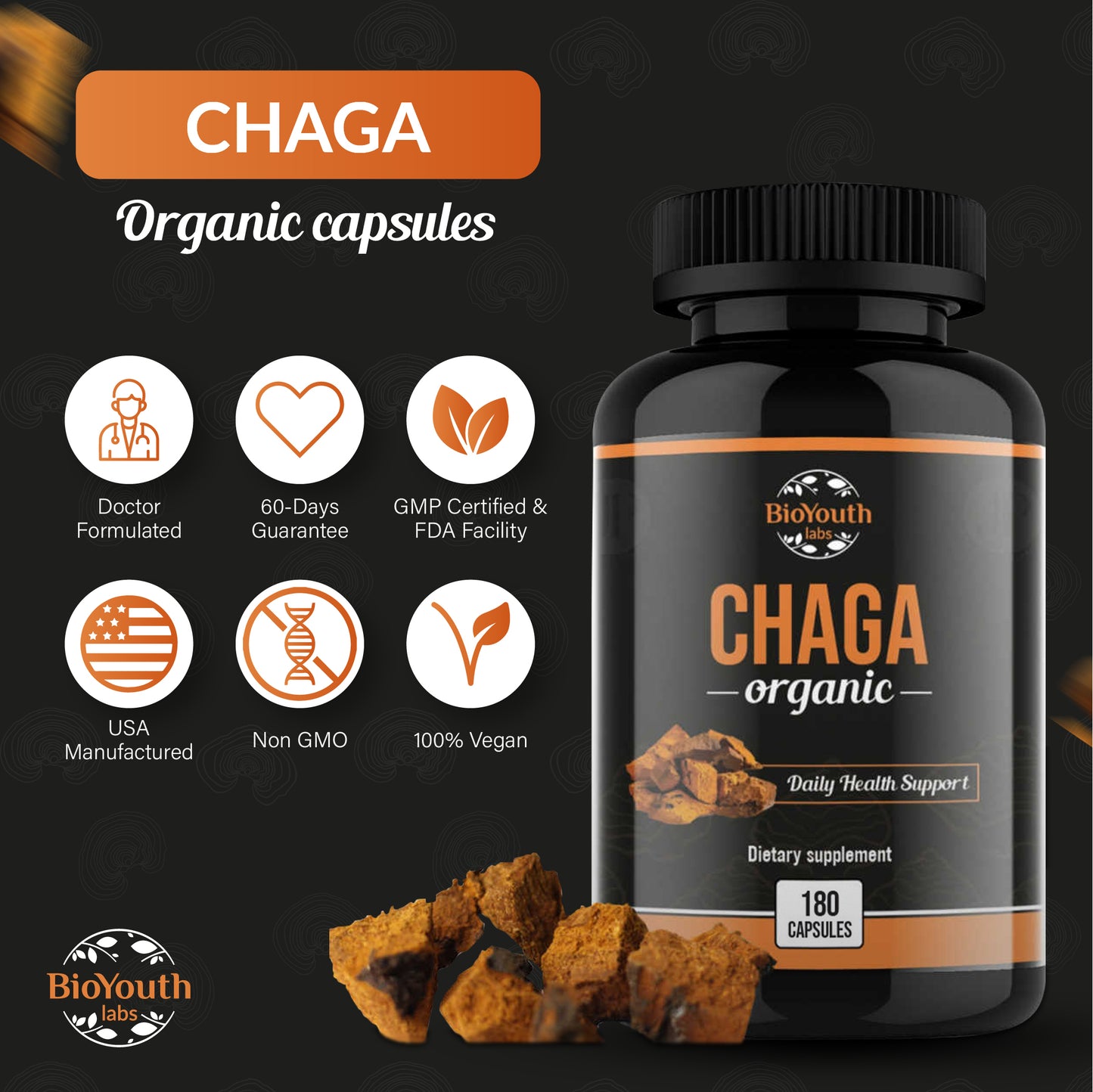 Organic Chaga Mushroom (Capsules)