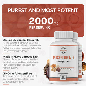 Organic Mushroom Mix Immune System Support (Reishi, Cordyceps, Lion's Mane, Turkey Tail)