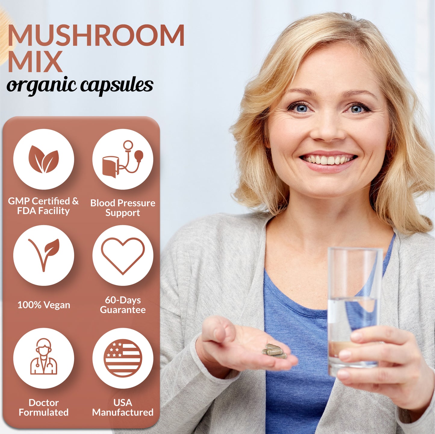 Organic Mushroom Mix Immune System Support (Reishi, Cordyceps, Lion's Mane, Turkey Tail)
